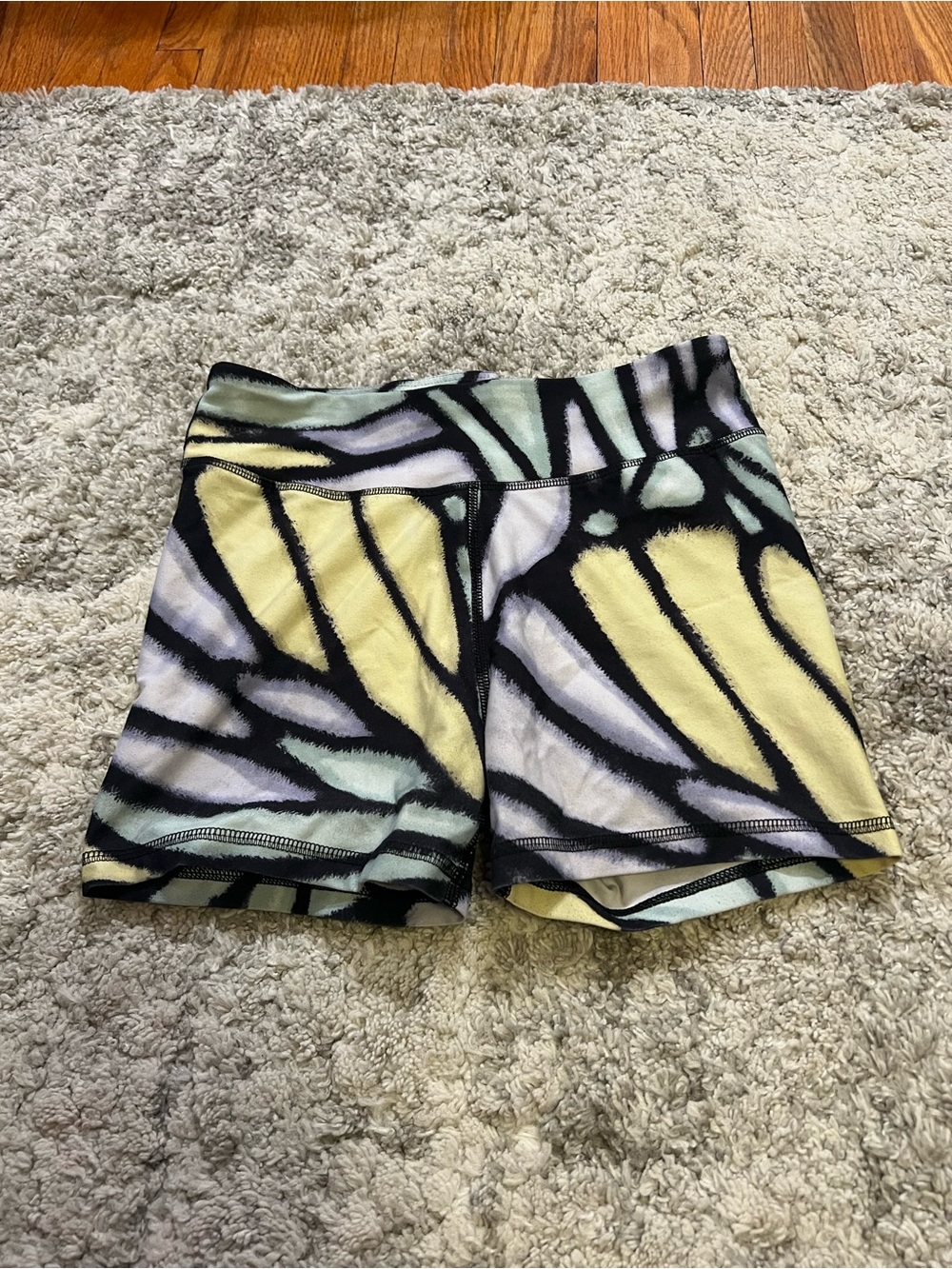 Women's High-Rise Butterfly-Print Bike Shorts - Yellow & Mint